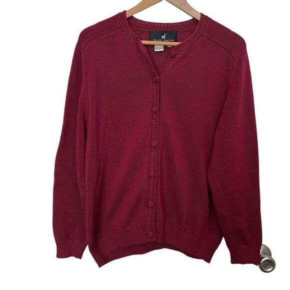 Peruvian Connection Maroon 100% Pima Cotton Cardigan Sweater Size L - Picture 1 of 8